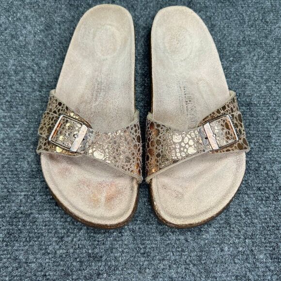 Birkenstock Madrid Sandals Women's 6N Gold Birko-Flor Single Strap Buckle Slides - Picture 5 of 16